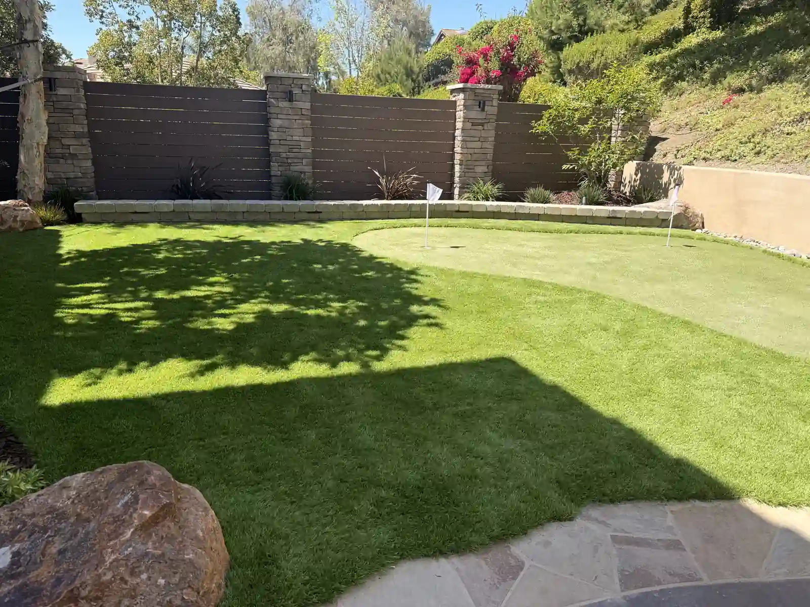 Clean backyard artificial turf install in North County San Diego by Panjia Outdoors